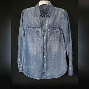 J Crew Women's Western Chambray Jean Button Up Shirt Vintage Indigo Denim Size 0